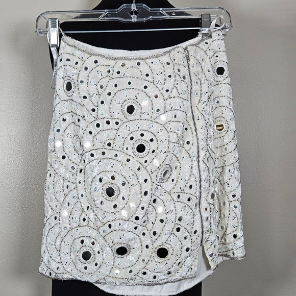 Sherri Hill Mirrored Beaded Mini Skirt Zipper Front Boho Glam Formal Statement - Picture 11 of 11